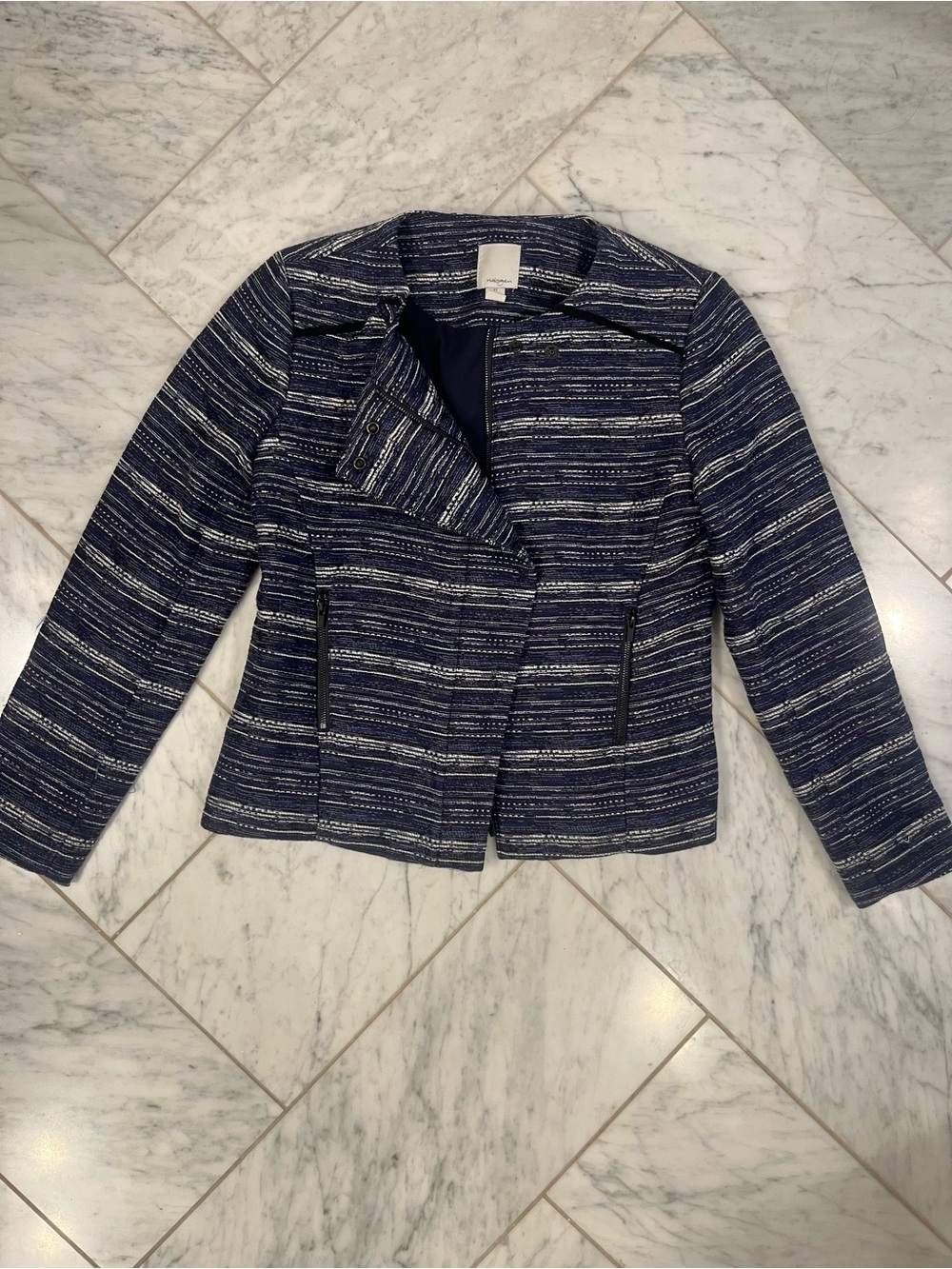 Halogen Navy and White Striped Textured Blazer